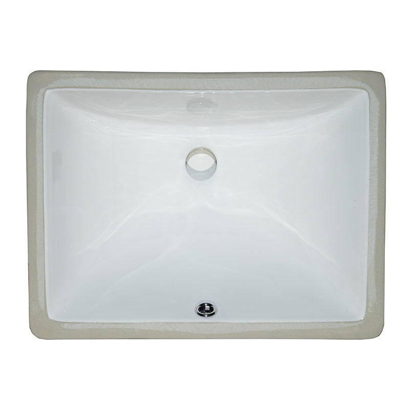 Rectangle 19" x 14" Porcelain Undermount Bathroom Sink, White, top view on white