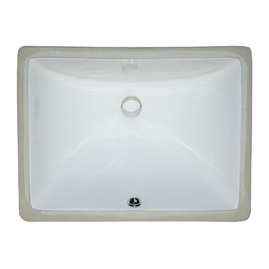 Rectangle 19" x 14" Porcelain Undermount Bathroom Sink, White, top view on white