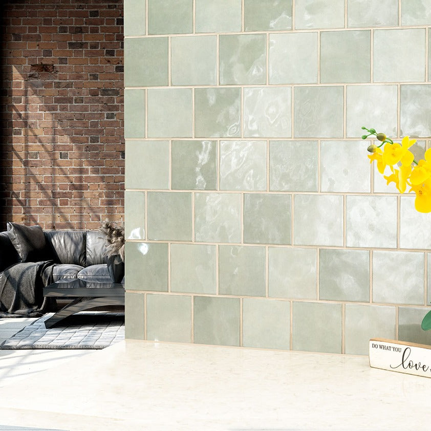 Renzo Jade ceramic tile shown in a finished room