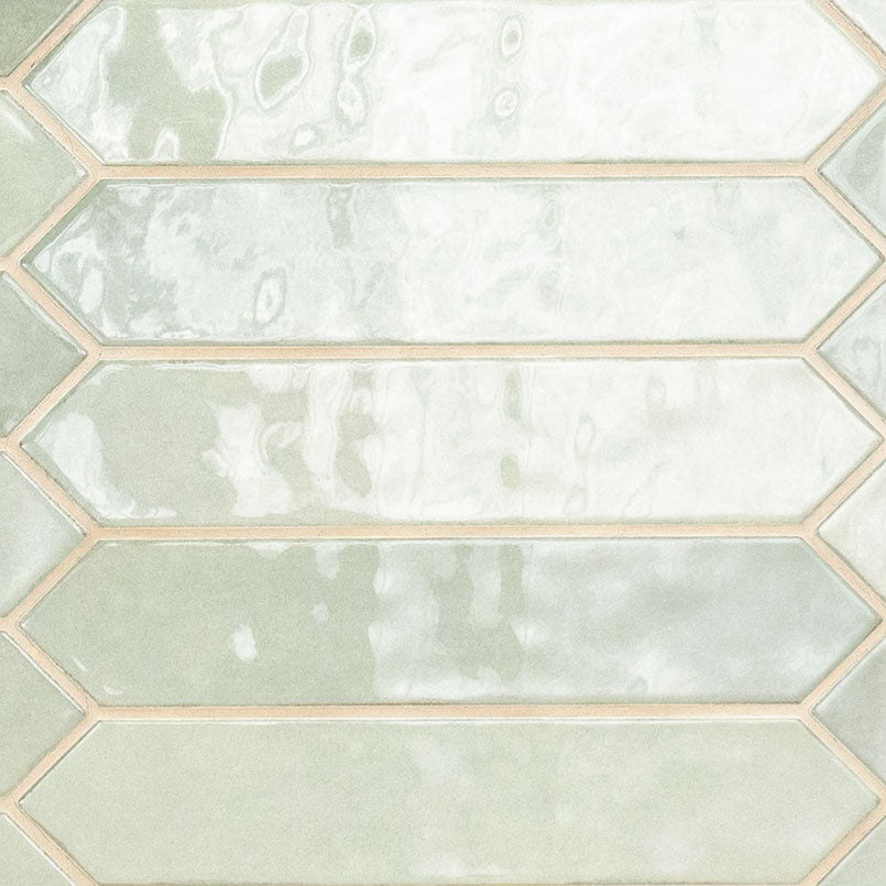 Renzo Jade ceramic tile, glossy finish, 2.5 by 13 inch picket view