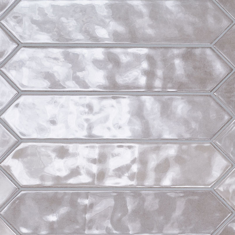 Renzo Sterling ceramic tile, glossy finish, 2.5 by 13 inch picket view