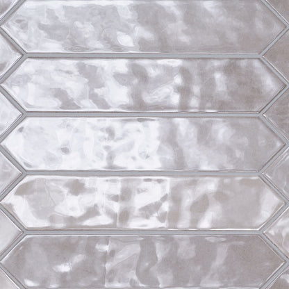 Renzo Sterling ceramic tile, glossy finish, 2.5 by 13 inch picket view