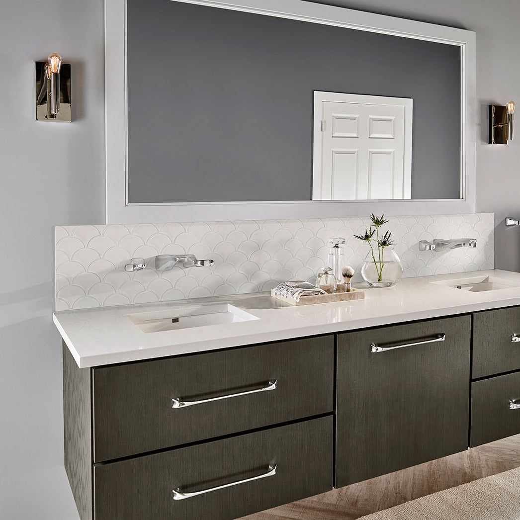Retro White Scallop Porcelain Mosaic installed in a finished room