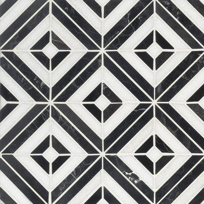 Rhombix Nero Marble Mosaic in polished finish, close up sheet view