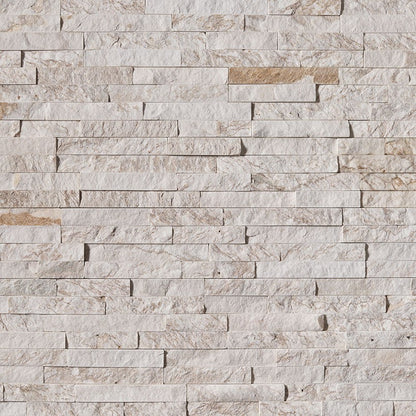 Royal White stacked stone wall panels, close up product view showing color and texture