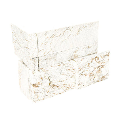 Royal White stacked stone corner piece, close up product view