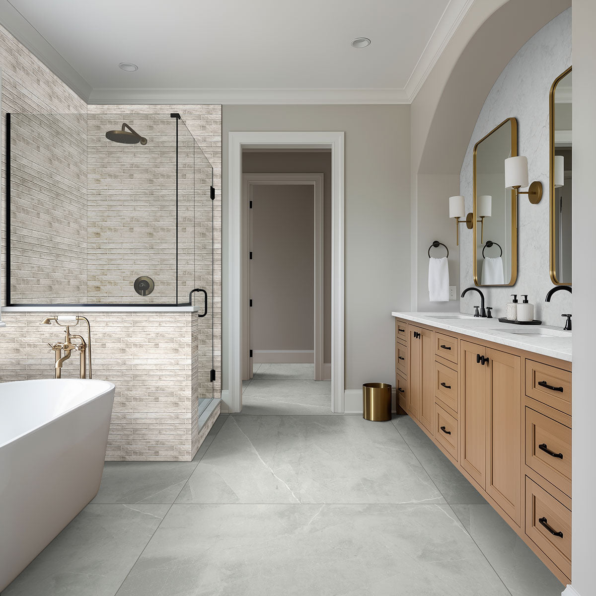 Sande Gray porcelain tile installed in a bathroom setting, scene 3