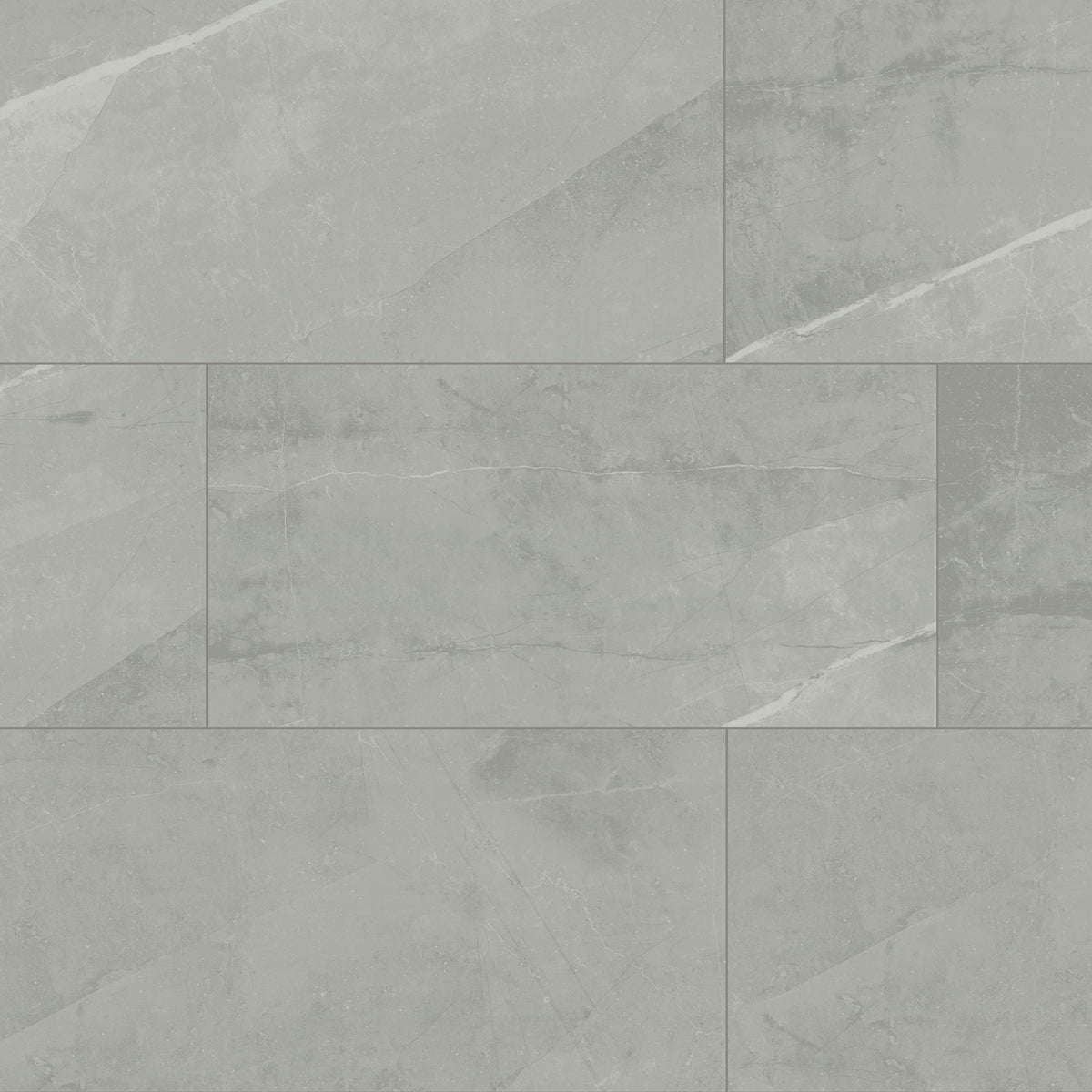 Sande Gray marble look porcelain tile, matte finish, 12 by 24 inch view