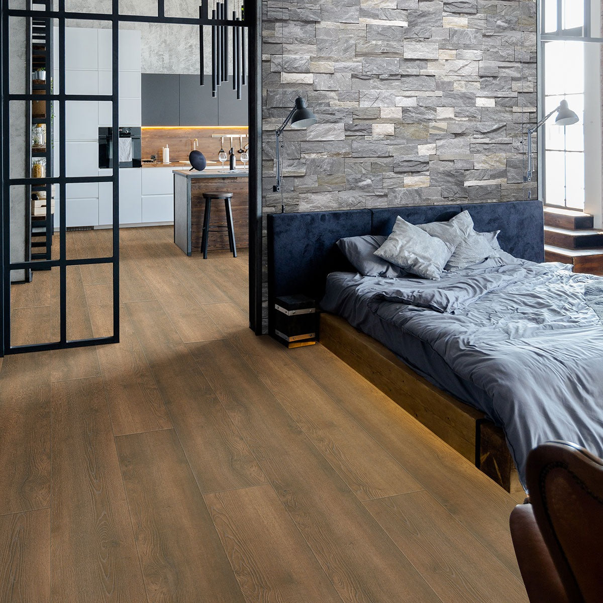 Shorecliffs Roghan hybrid rigid core flooring installed in a bedroom