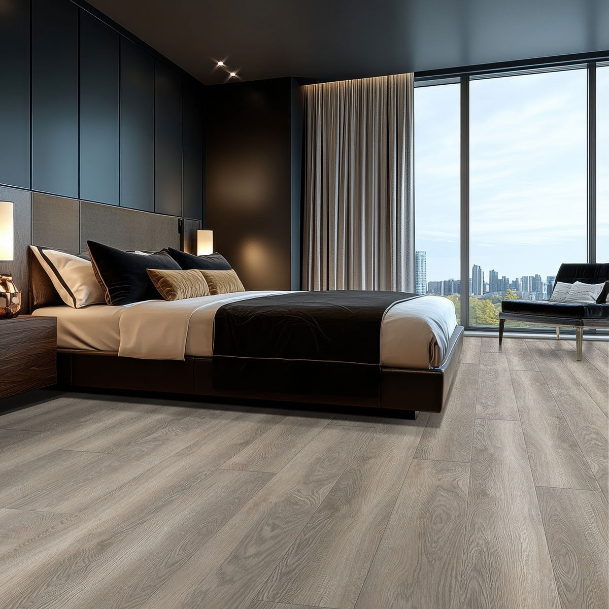 Shorecliffs Wixom Valley hybrid rigid core flooring installed in a bedroom