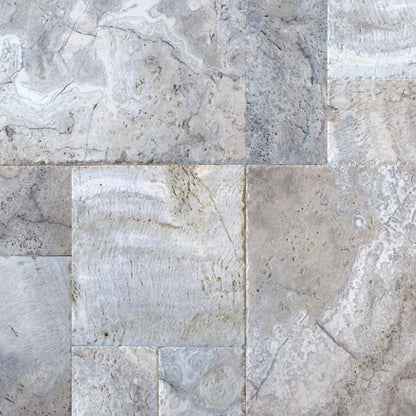 Silver Travertine Tile, Pattern Tile Set (16 SQFT) in Tumbled finish