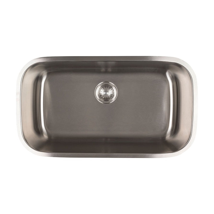 Single Cutout 32" x 18" Stainless Steel Undermount Kitchen Sink, Stainless Steel, top view on white