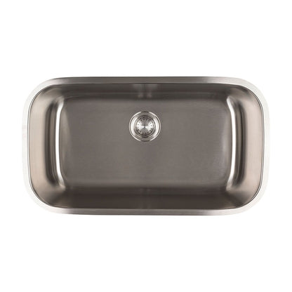 Single Cutout 32" x 18" Stainless Steel Undermount Kitchen Sink, Stainless Steel, top view on white