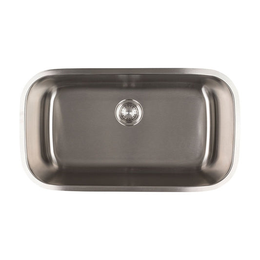 Single Cutout 32" x 18" Stainless Steel Undermount Kitchen Sink, Stainless Steel, top view on white