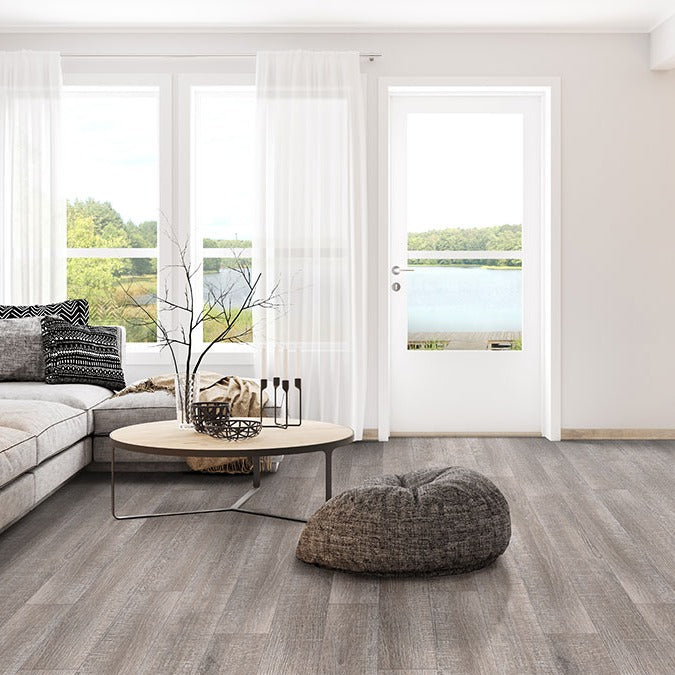 Smithcliffs Emridge hybrid rigid core flooring shown in a furnished room