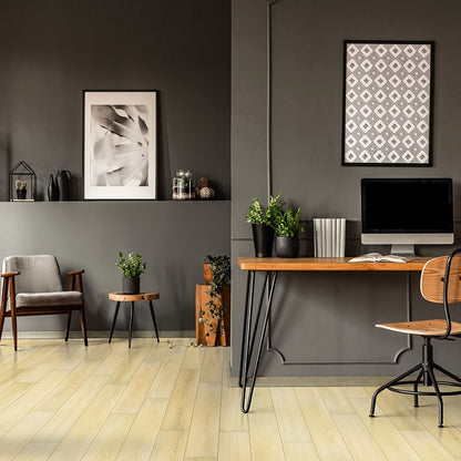 Smithcliffs Glenbury Oak hybrid rigid core flooring shown in a furnished room