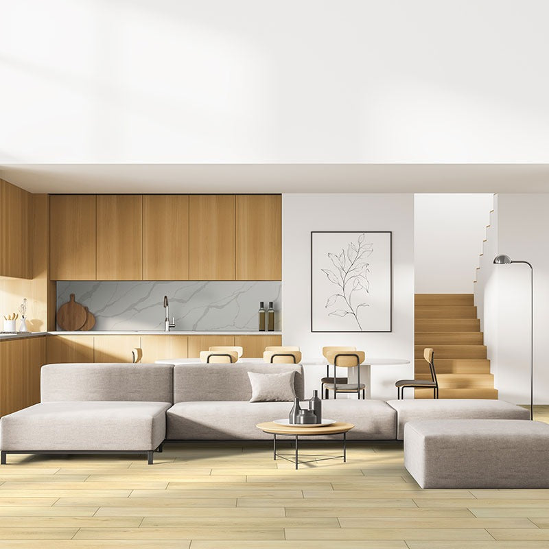 Smithcliffs Glenbury Oak hybrid rigid core flooring shown in a furnished room