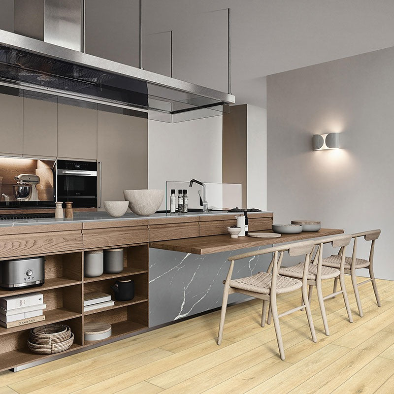 Smithcliffs Lanston Oak hybrid rigid core flooring shown in a furnished room