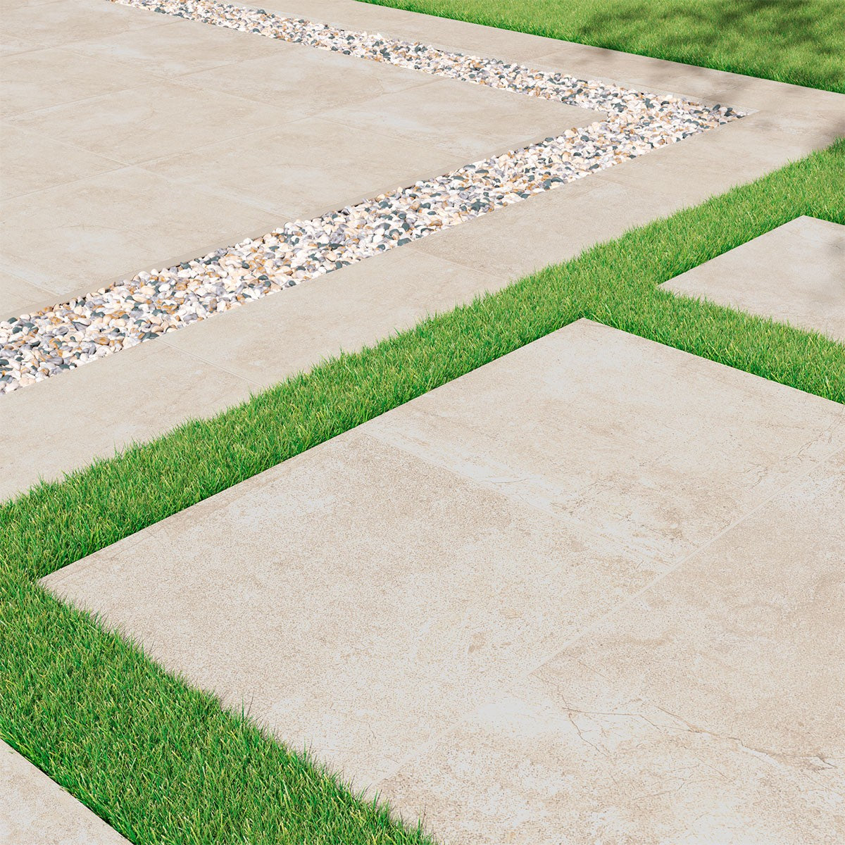 Soreno Ivory Arterra Porcelain Pavers shown installed in a finished outdoor or living space