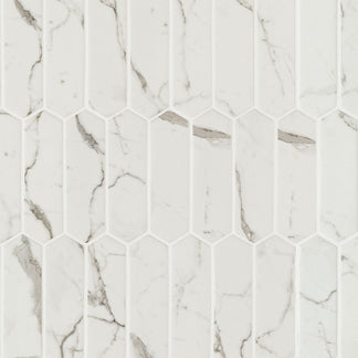 Picket Rustic Tile Statuario Celano Picket Recycled Glass Mosaic | KBF Home Improvement
