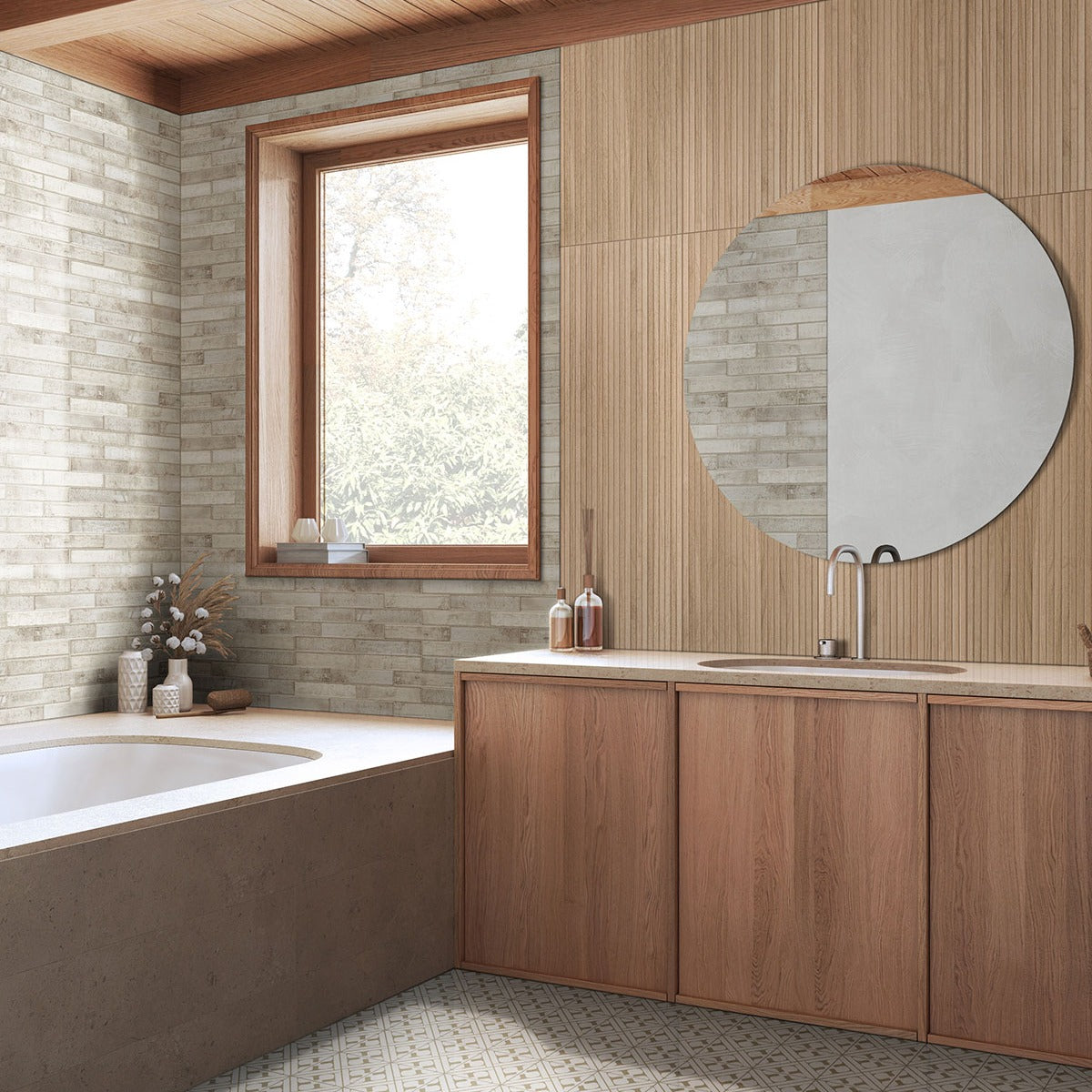 Stella Biscotti ceramic tile installed in a bathroom setting