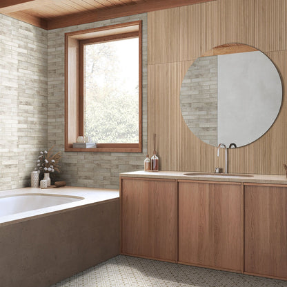 Stella Biscotti ceramic tile installed in a bathroom setting