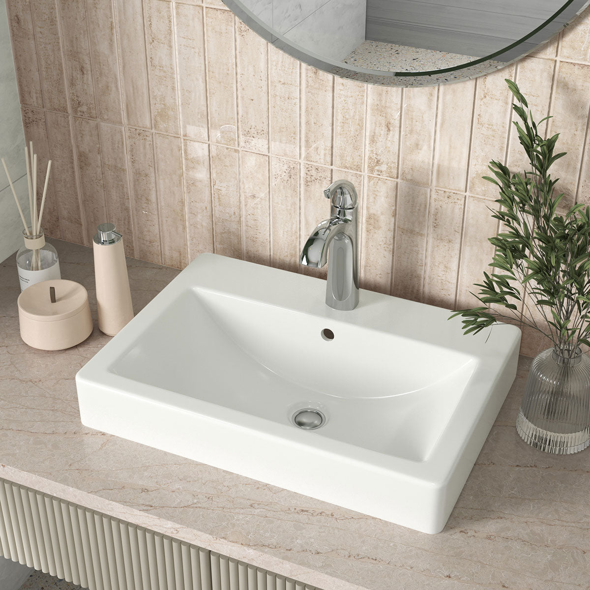 Stella Biscotti ceramic tile installed in a bathroom setting, scene 2
