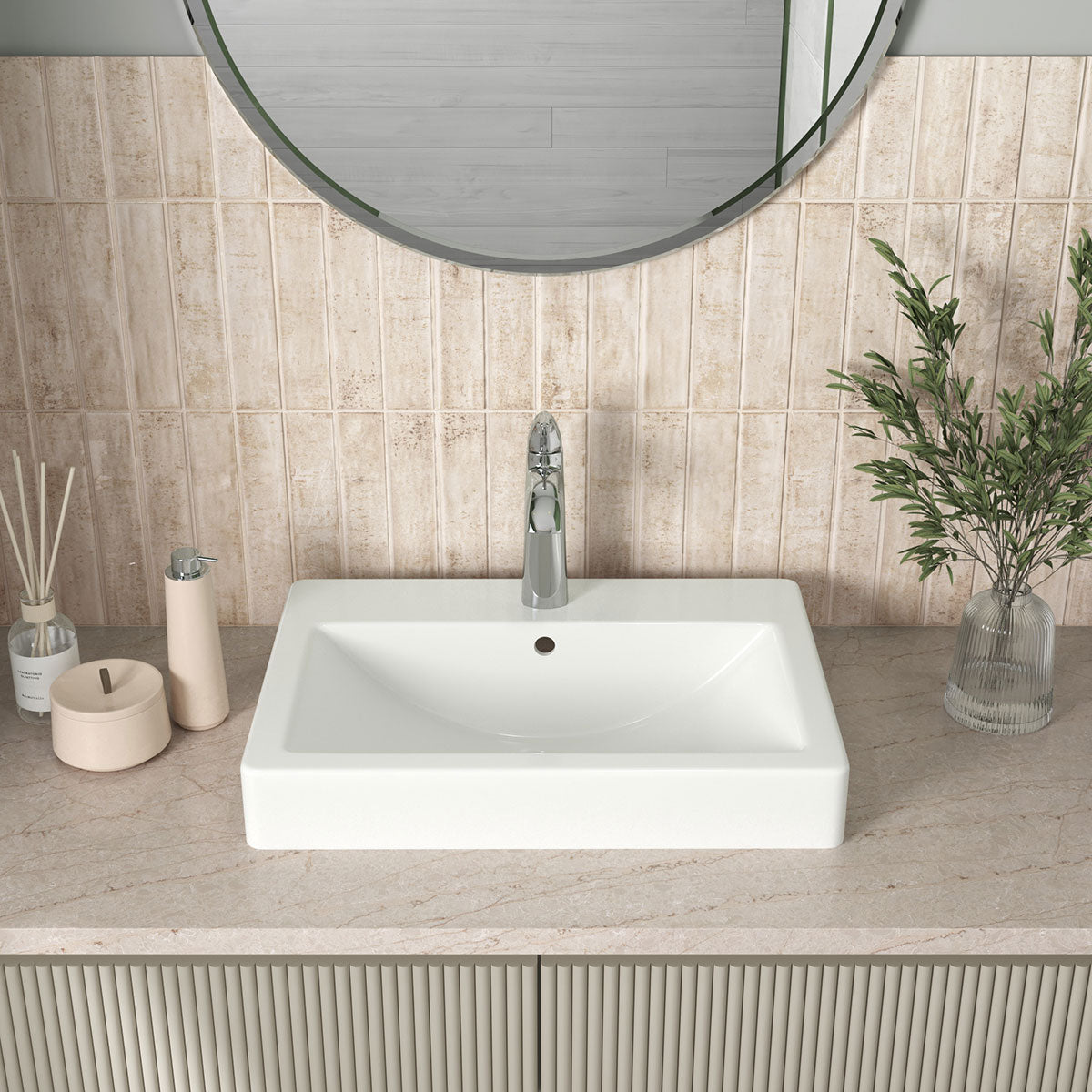 Stella Biscotti ceramic tile installed in a bathroom setting, scene 3