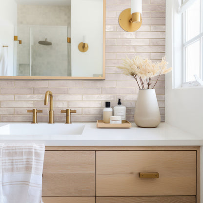 Stella Blush ceramic tile installed in a bathroom setting, scene 3