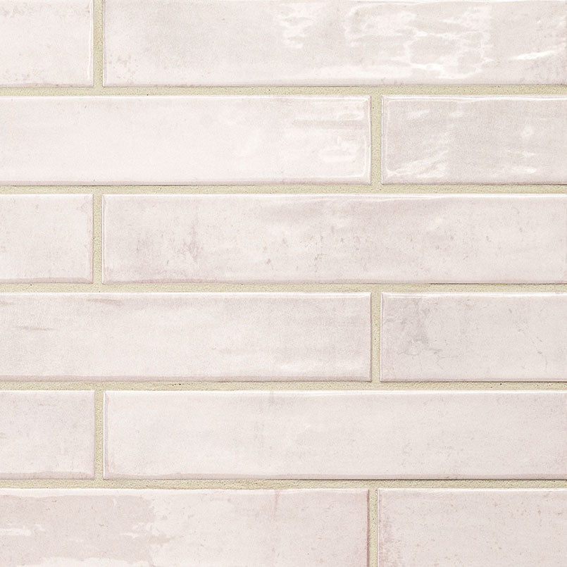 Stella Blush ceramic tile, glossy finish, 2 by 10 inch view