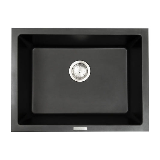 Straight 24" x 18" Quartz Composite Undermount Kitchen Sink in Black