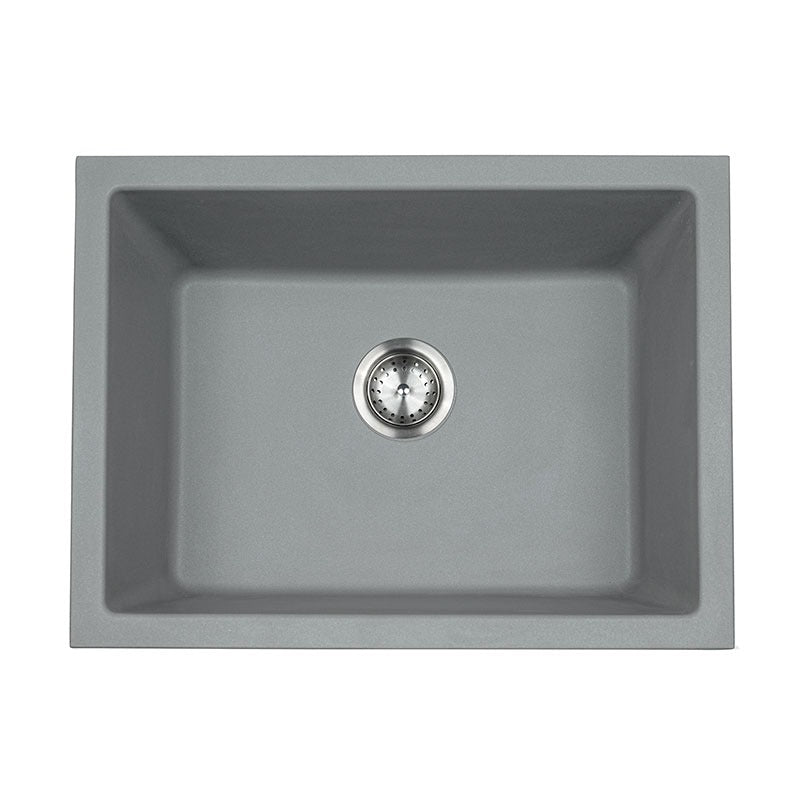 Straight 24" x 18" Quartz Composite Undermount Kitchen Sink, Gray, top view on white