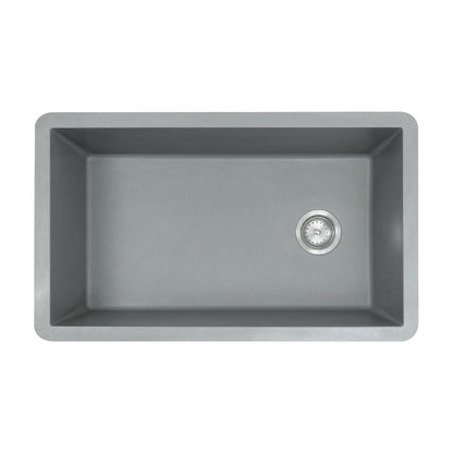 Straight 32" x 20" Quartz Composite Undermount Kitchen Sink, Gray, top view on white
