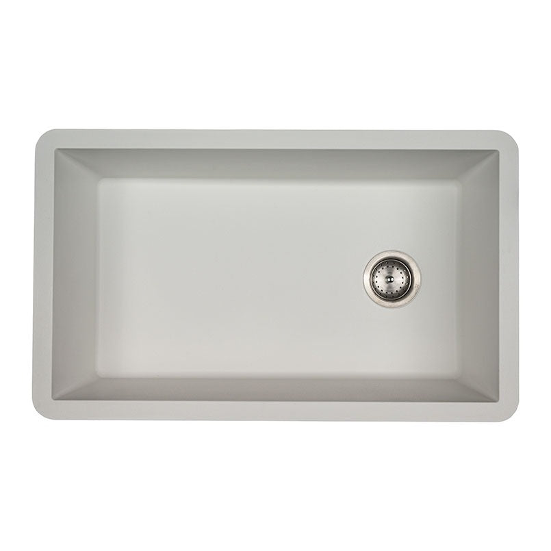 Straight 32" x 20" Quartz Composite Undermount Kitchen Sink, White, top view on white