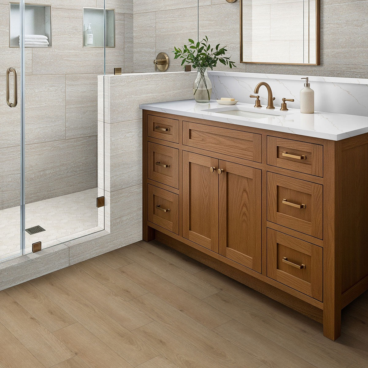 Studio Bozeman SPC rigid core vinyl flooring installed in a bathroom