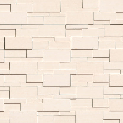 Taja Cream stacked stone wall panels, close up product view showing color and texture