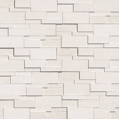 Taja Cream stacked stone wall panels, close up product view showing color and texture