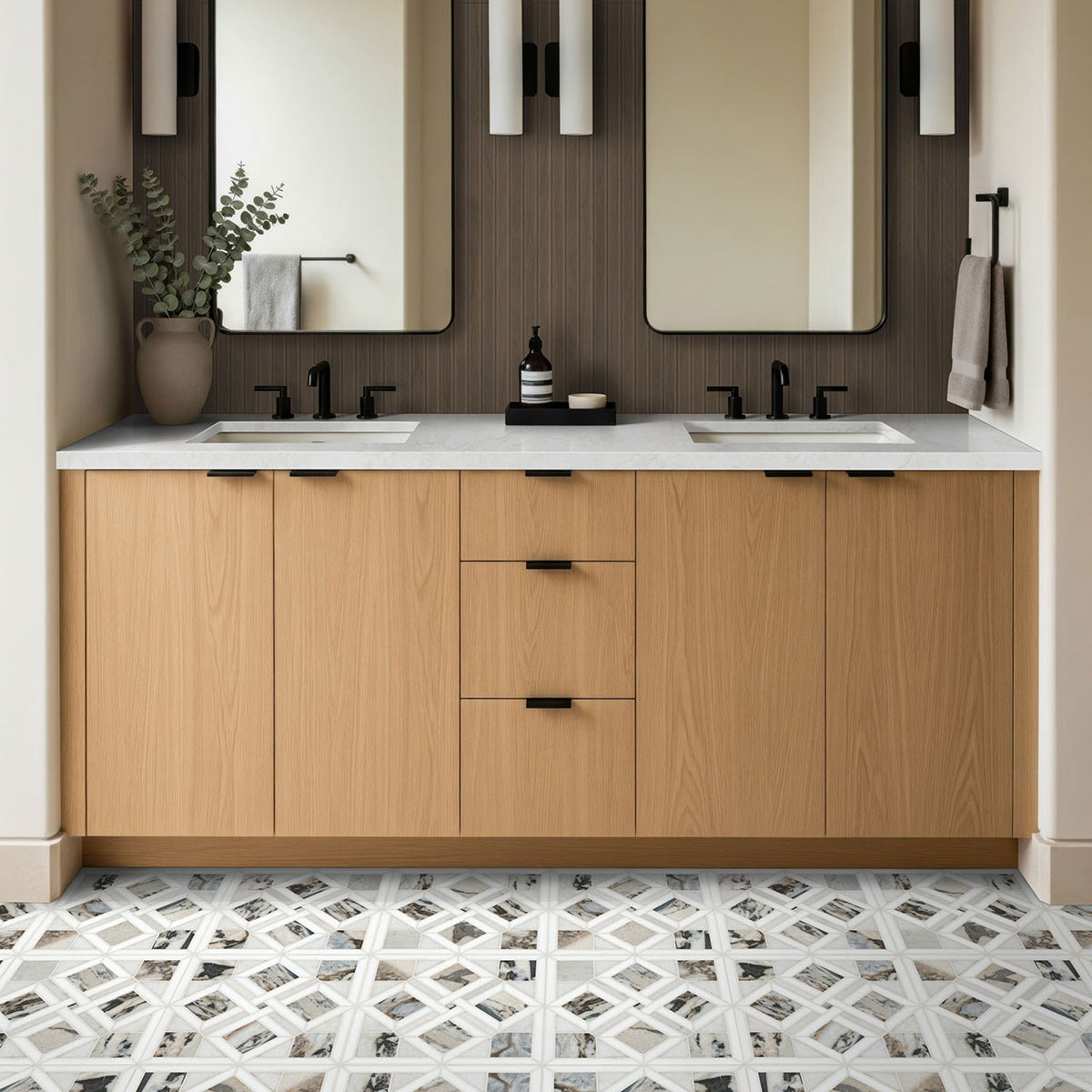 Tessere Pattern Marble Mosaic installed in a bathroom