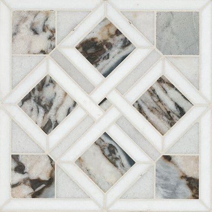 Tessere Pattern Marble Mosaic in polished finish, close up sheet view