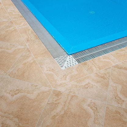 Tierra Beige Arterra Porcelain Pavers shown installed in a finished outdoor or living space