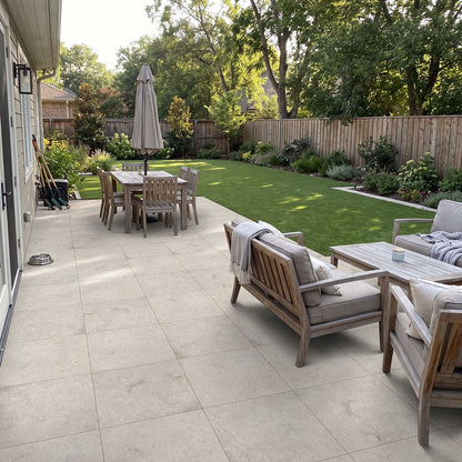Tundra Gray Marble Pavers shown installed in a finished outdoor or living space