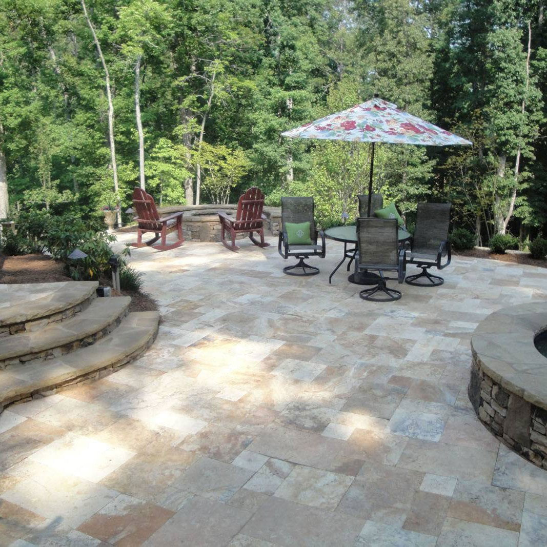 Tuscany Porcini Travertine Pavers shown installed in a finished outdoor or living space