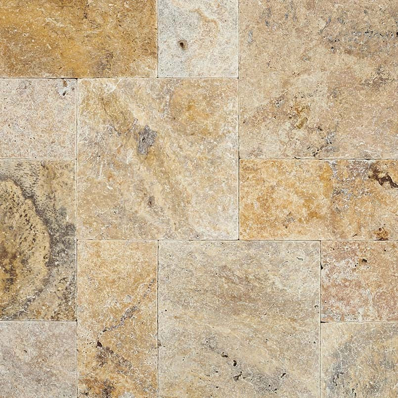 Tuscany Scabas natural stone pavers, close up product view showing color and texture