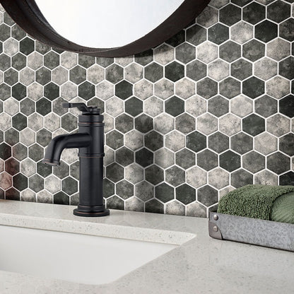 Urban Tapestry Hexagon Recycled Glass Mosaic installed in a finished room