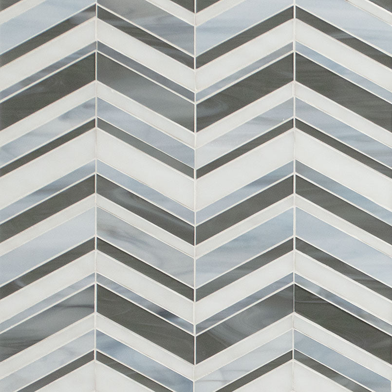 Urban Wave Lapis Glass Mosaic in mixed finish, close up sheet view