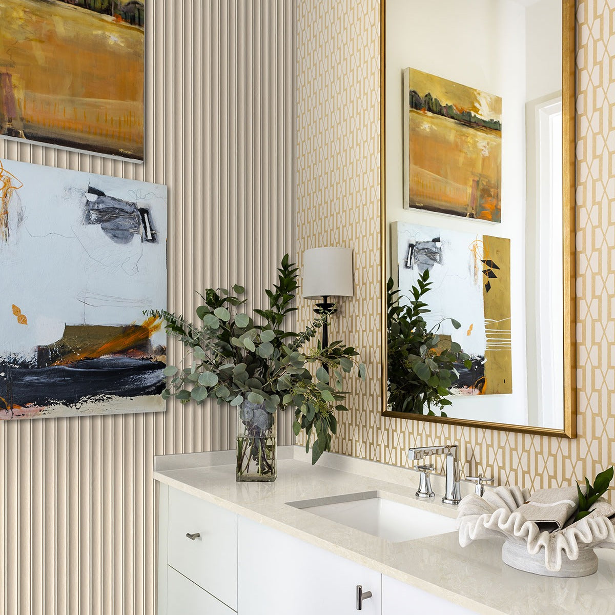 UrbanSlat Flute Maple ceramic tile installed in a bathroom setting