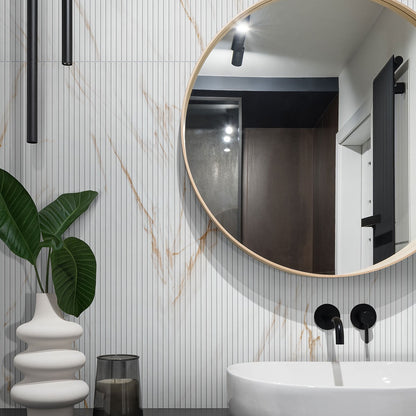 UrbanSlat Marmi Gold ceramic tile installed in a bathroom setting, scene 4