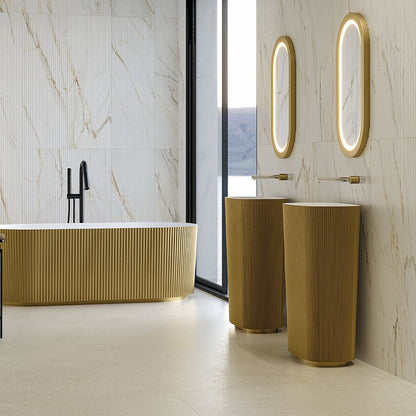UrbanSlat Marmi Gold ceramic tile shown in a finished room
