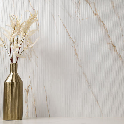 UrbanSlat Marmi Gold ceramic tile shown in a finished room, scene 2