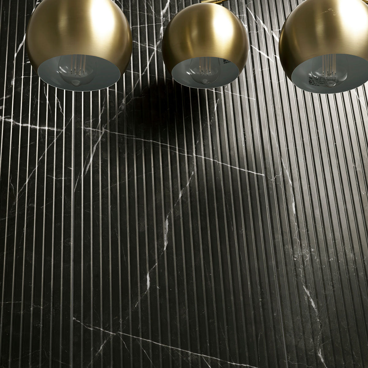 UrbanSlat Marmi Noir ceramic tile shown in a finished room, scene 2